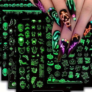 6pcs Glow-In-The-Dark Halloween Nail Art Stickers - Self-Adhesive, Reusa…